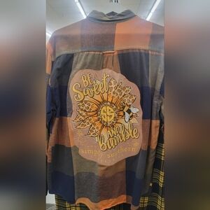 Recycled "Be Sweet Be Bumble" with Sunflower Flannel Shirt. Sz Lg